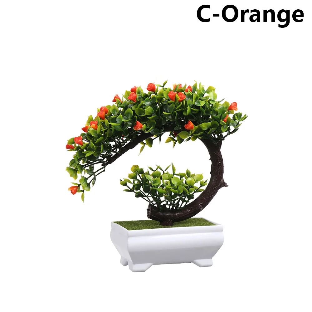C-Orange 1 комплект искусственный пластиковый бонсай заменитель пены в горшке реалистичные растения Настольный орнамент топиарная сосновая дерево украшение для дома ремесла - Цвет: C-Orange
