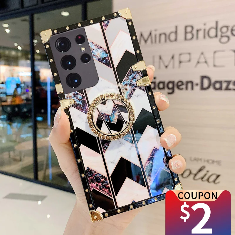 

Luxury Phone Cases For Samsung Galaxy S21 Ultra S20 Fe S10 S9 Note 20 Plus A71 A51 a70 Shockproof Square Soft Cover Girls