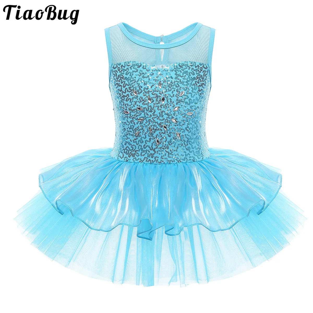 

TiaoBug 3 To 10 Years Girls Kids Sleeveless Sequins Ballet Dance Gymnastics Leotard Tutu Dress Stage Performance Costume