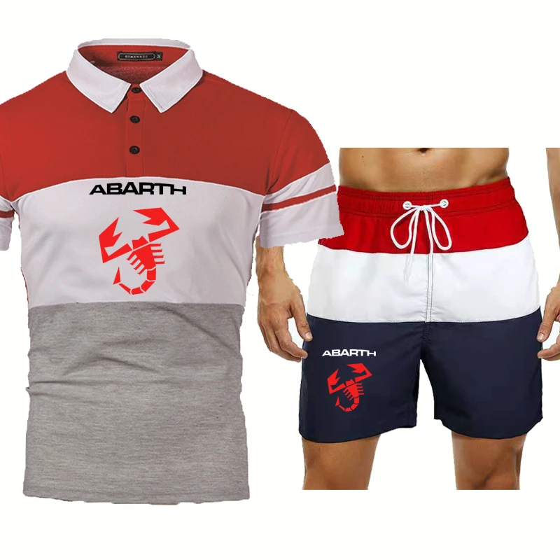 

Mens T-Shirt Abarth Car Logo Summer casual Comfortable Mens Short sleeve O-neck Cotton Men's short sleeve+shorts 2-piece set