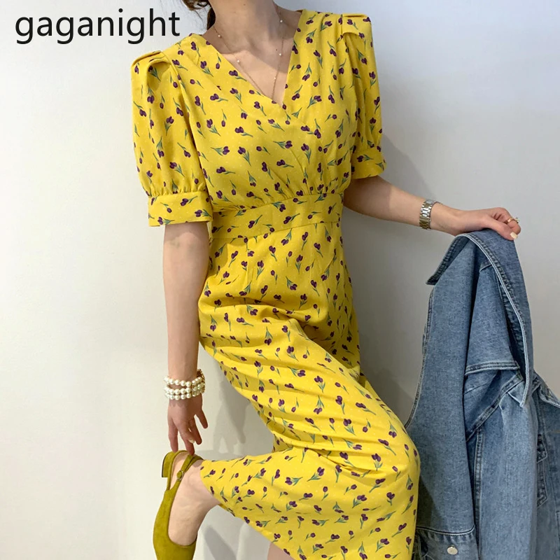 Женское платье макси Gaganight винтажное облегающее с коротким рукавом и v образным