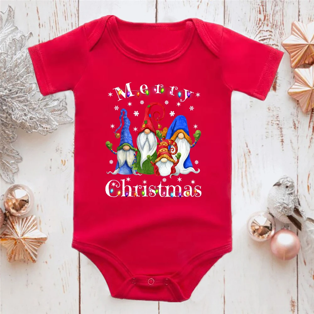 

Merry Christmas Baby Girl Boy Clothes Gnomes Print Fashion Beautiful Baby Red Romper Aesthetic Xmas Gift Newborn Baby Pajamas