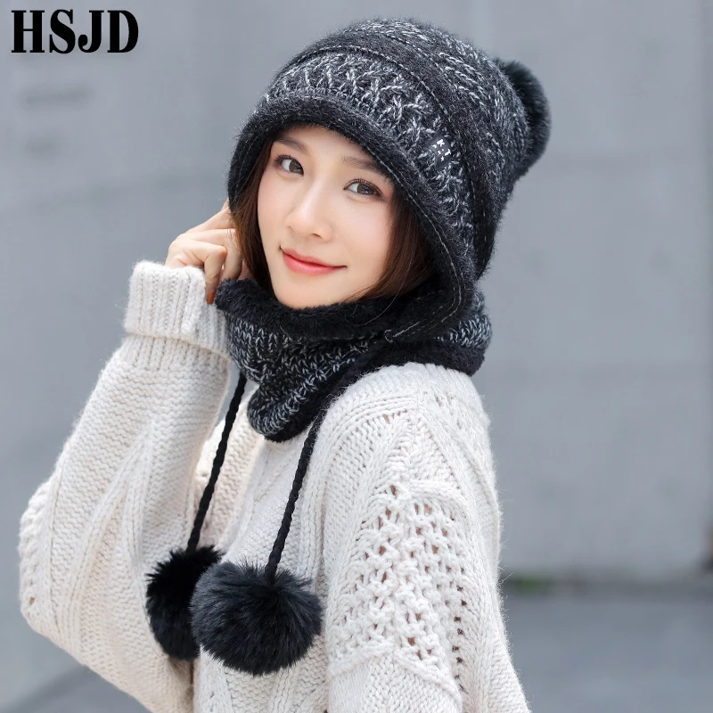Зимняя женская обувь смешанных Цвет вязаная шапка и шарф комплект из 2 предметов