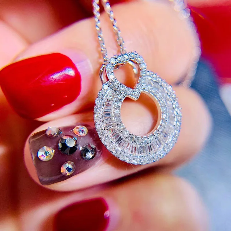 

2021 New Luxury Heart Halo 925 Sterling Silver Necklace For Women Lady Anniversary Gift Jewelry Drop Shipping Christmas X5665