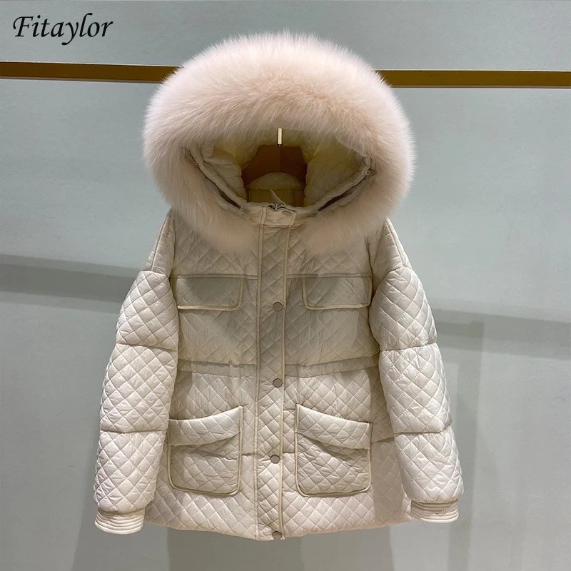 Fitaylor зимние парки для женщин 90% белый утиный пух большой натуральный Лисий мех