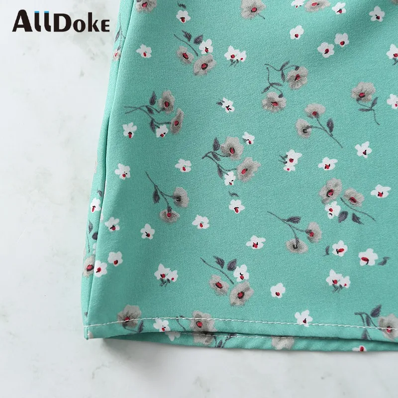 

ALLDOKE vintage floral print short A line dress women summer high waist square collar puff sleeve sexy boho dresses vestidos