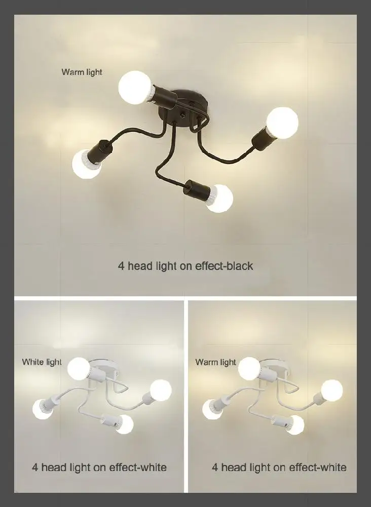 4 головки несколько стержней кованый железный потолочный светильник в стиле