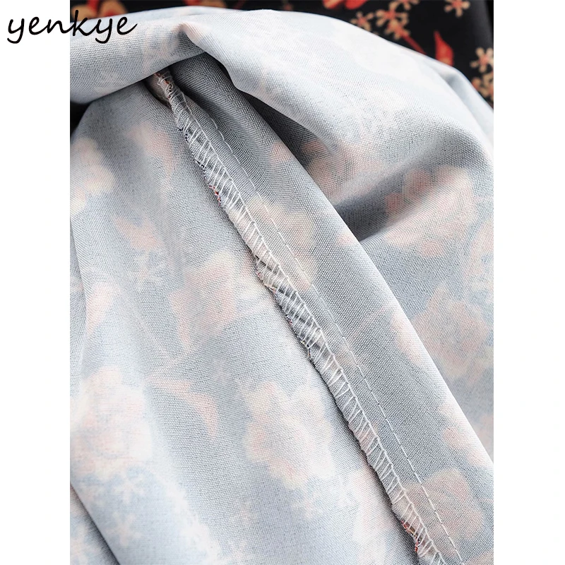 

Spring Autumn Women Vintage Floral Print Dress Stand Collar Long Sleeve Vestido Female Elastic Waist A-line Mini Casual Dress