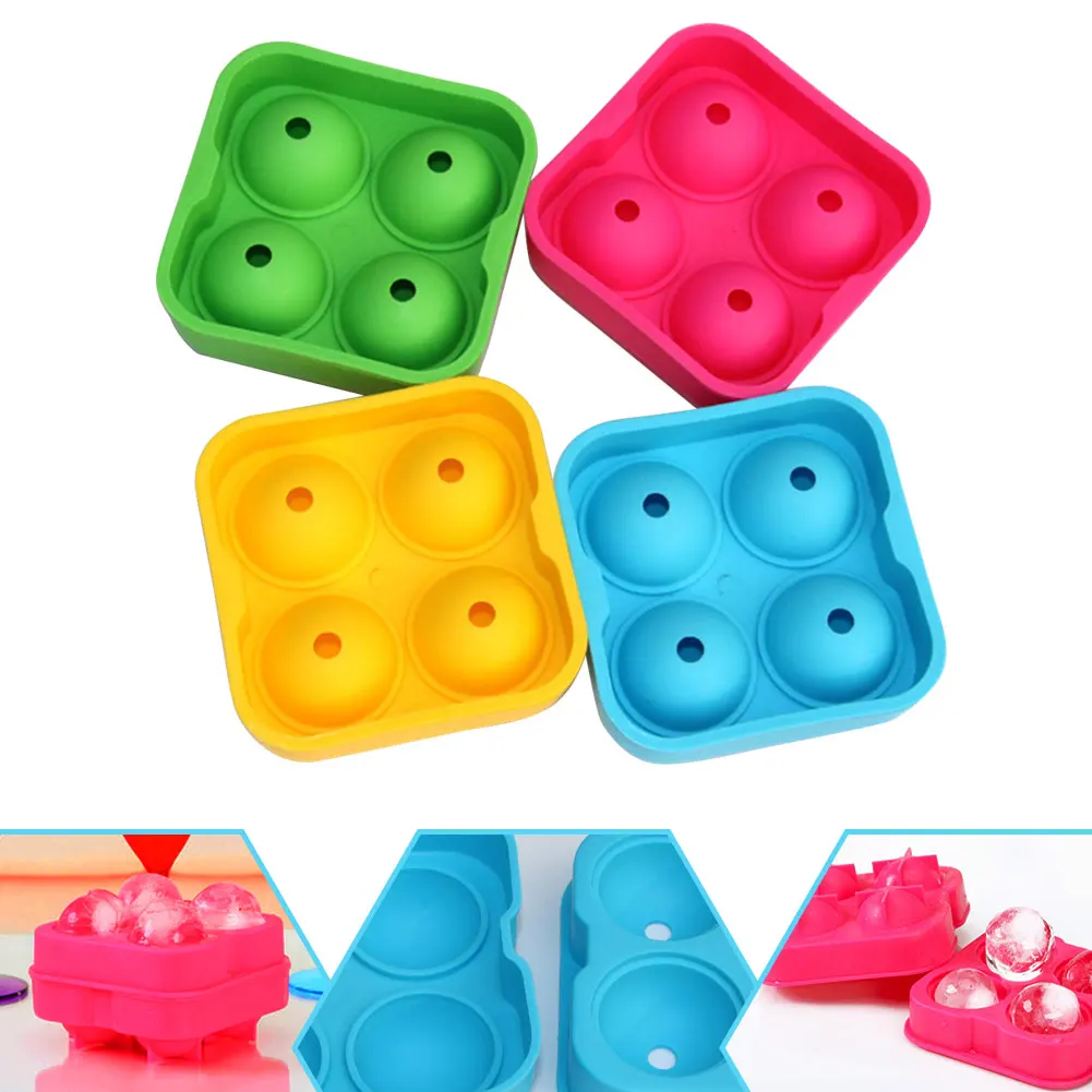 

3D Silicone Ice Cube Maker From 4 Cell Ice Ball Mold For Ice Candy Cake Pudding Chocolate Molds Ice Mold Square Shape Trays Mold