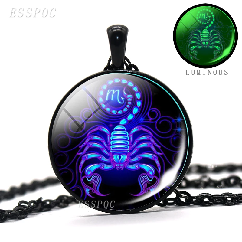 Scorpio 12 созвездий Цепочки и ожерелья 12 знаков зодиака световой Стекло кабошон Цепочки и ожерелья Лев Дева Рак Libra Близнецы рыбы Овен Цепочки и ожерелья - Окраска металла: Scorpio