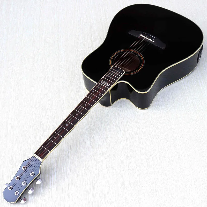 only guitar no EQ 41 дюймов левая рука электроакустическая гитара с электрическим эквалайзером тюнер функция глянцевый черный цвет хорошее качество - Цвет: only guitar no EQ
