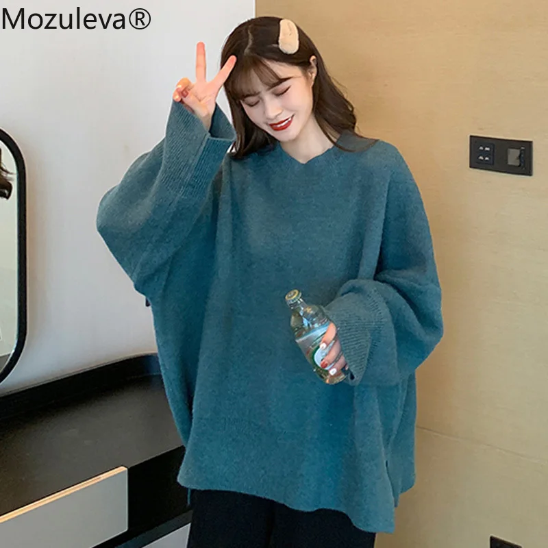 Mozuleva новые модные женские свитера с круглым вырезом однотонные вязаные толстые