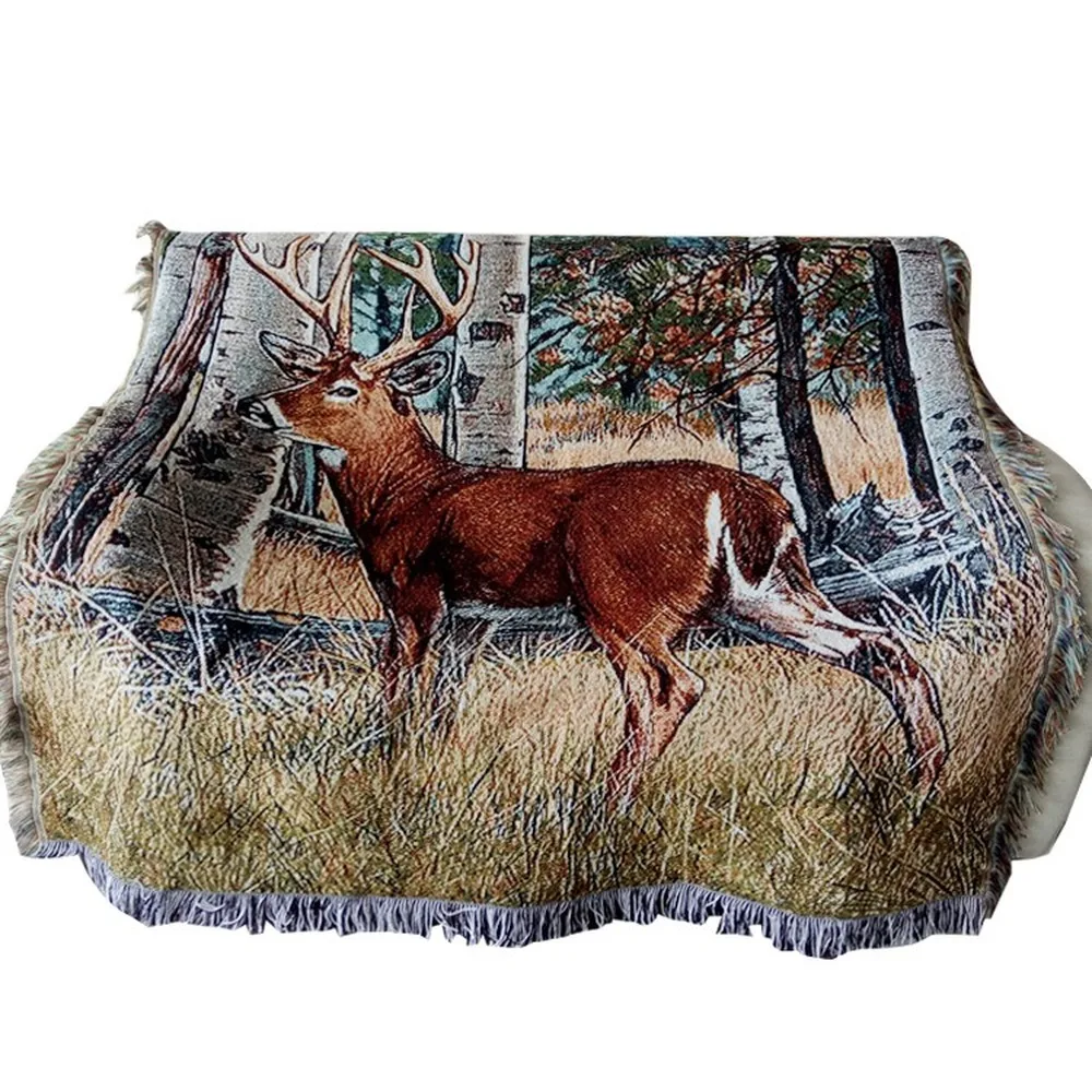 Винтажный пасторальный хлопковый ковер с оленем украшение гобелен кисточками