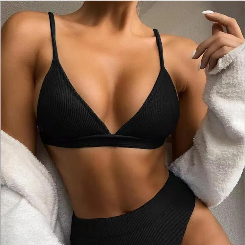 

Push Up Bikinis Women's Swimsuits High Waist Swimwear Women 2022 New Ribbed Biquini Bathing Suits Sexy Brazilian Bikini Set