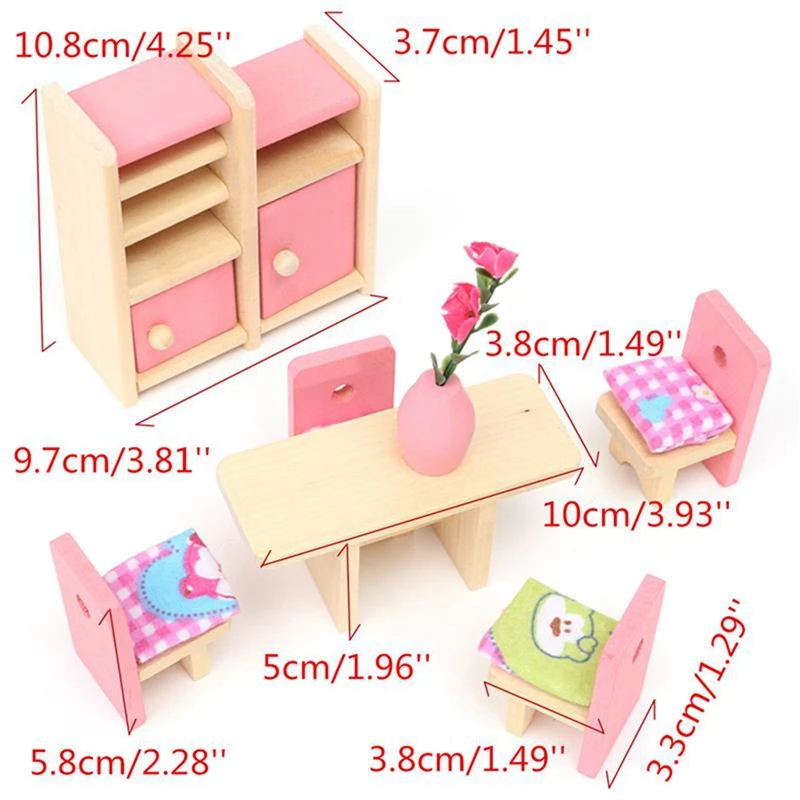 

Детская деревянная мебель, Миниатюрный Кукольный дом, набор из 5 комнат, для рождественских подарков