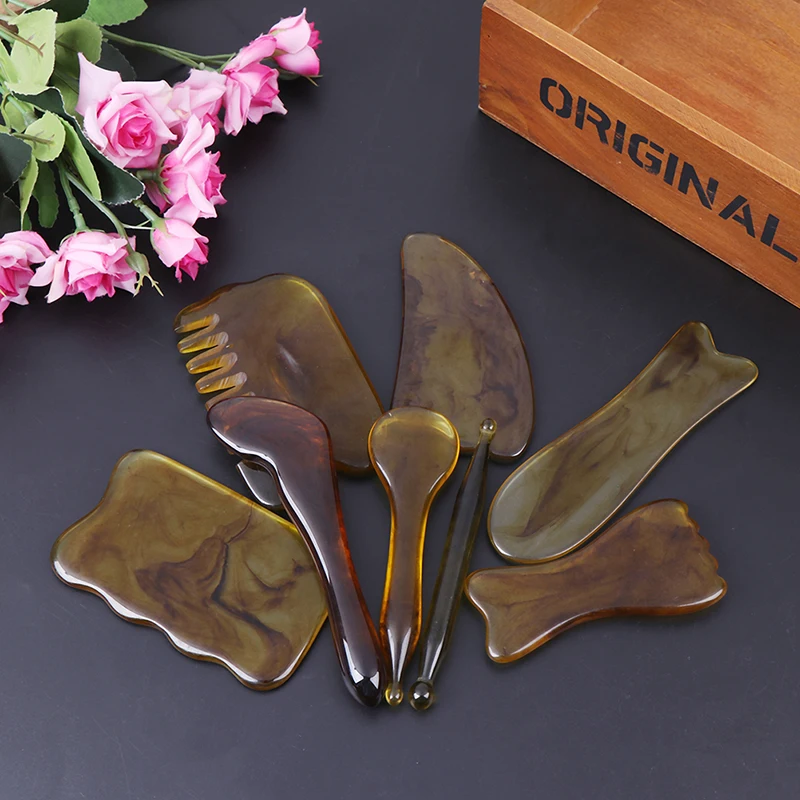 Jade Guasha Scraping Massage Scraper Natural Gua Sha Board Resin Acupoint Face Eye Care SPA Massager Acupuncture | Красота и здоровье
