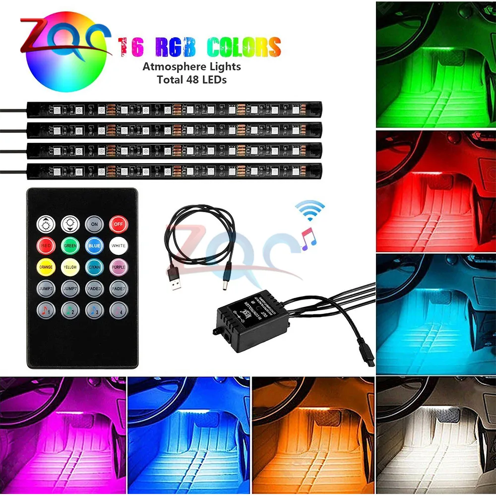 Светодиодная ленсветильник RGB для салона автомобиля водонепроницаемая 5 В 12 4 шт. |