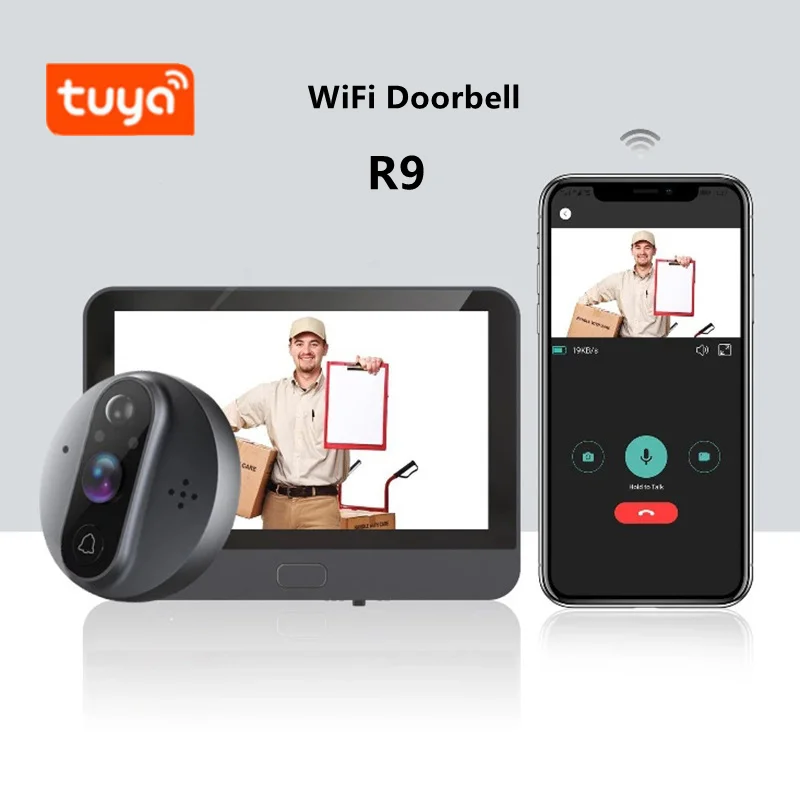 4.3 Inch WiFi Video Doorbell Peephole Viewer Home Security HD Night Vision PIR Motion Detection Tuya Remote Control Door Bell |