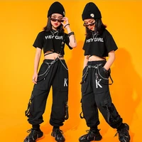 kids cool hip hop clothing black tshirt crop tops cargo pants streetwear for girls boys jazz dance costume stage wear clothes