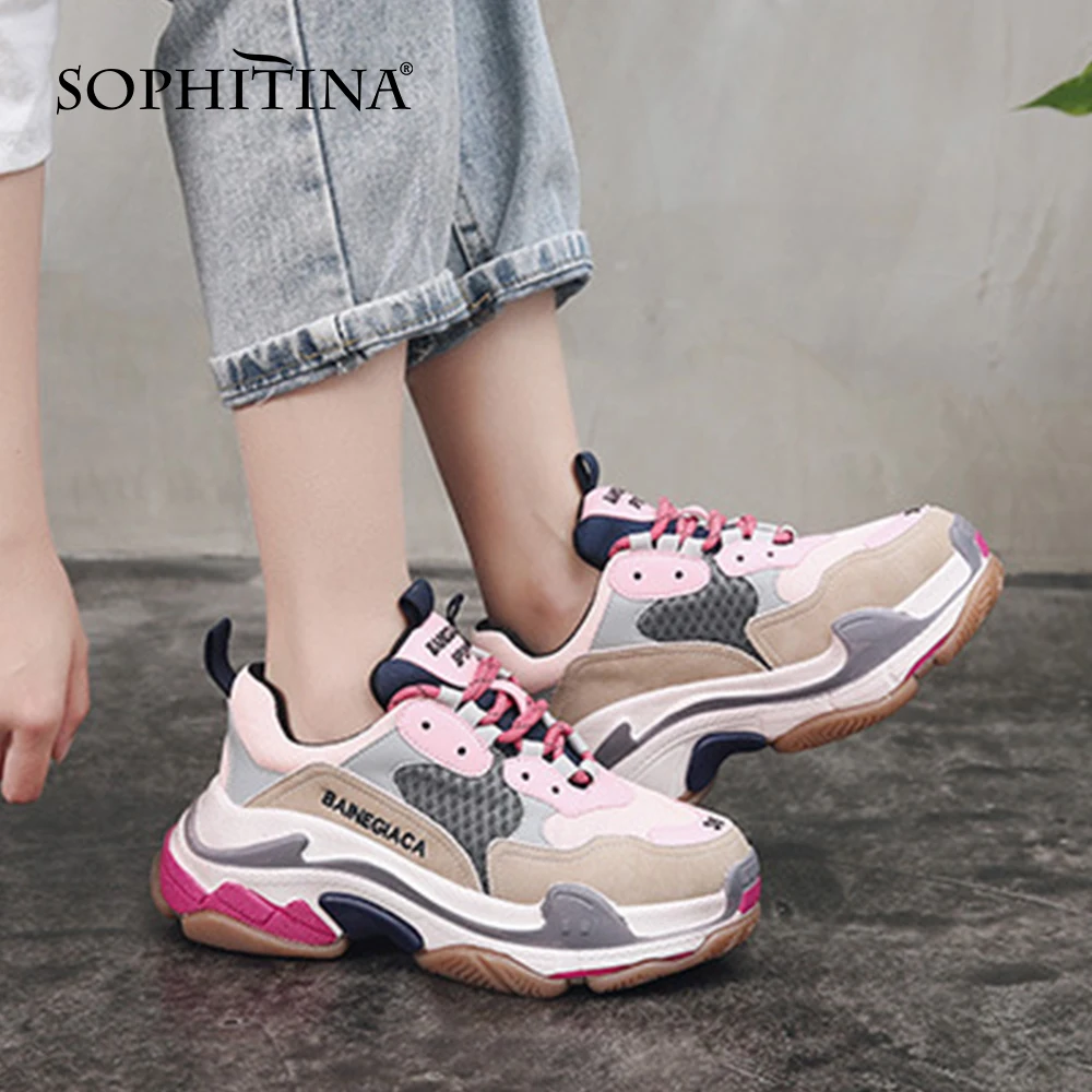 

SOPHITINA Fashion Women's Shoes Genuine Leather Handmade Round Toe Sports Shoes Thick Bottom Lace-up Office Lady Sneakers WO376