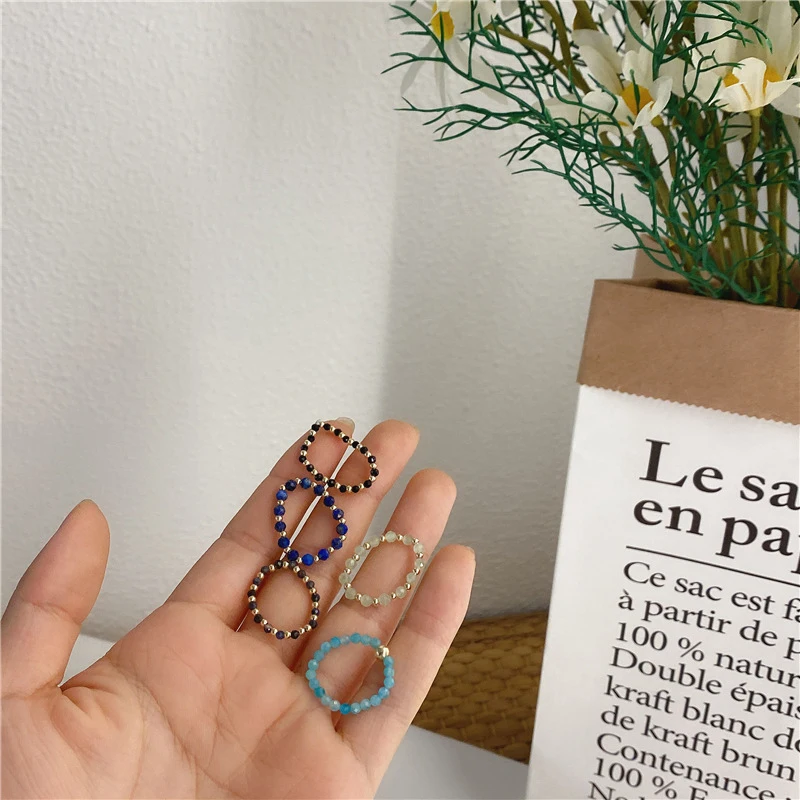 

Vintage New Elegant Korean Retro Beaded Ring Fashion Party Finger Ring Jewelry Women Gift Colourful Crystal Handmade Mini Beaded