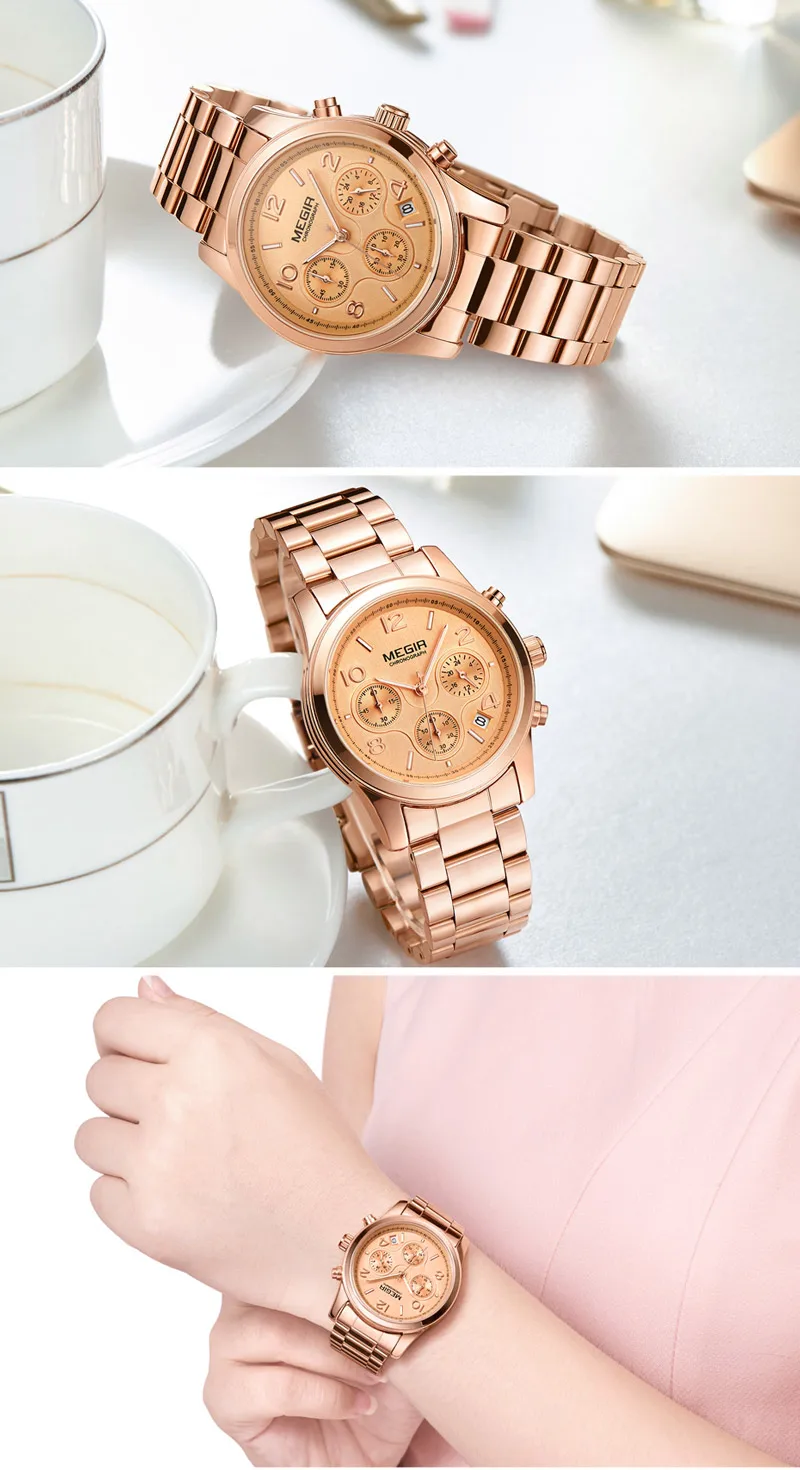 MEGIR женские наручные часы для влюбленных топовый бренд роскошные золотые с