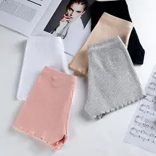 Pantalones de seguridad de verano para mujer, ropa interior elástica sin costuras con rayas, hilo acanalado, dobladillo con volantes, Color sólido, novedad de 2022 (4)