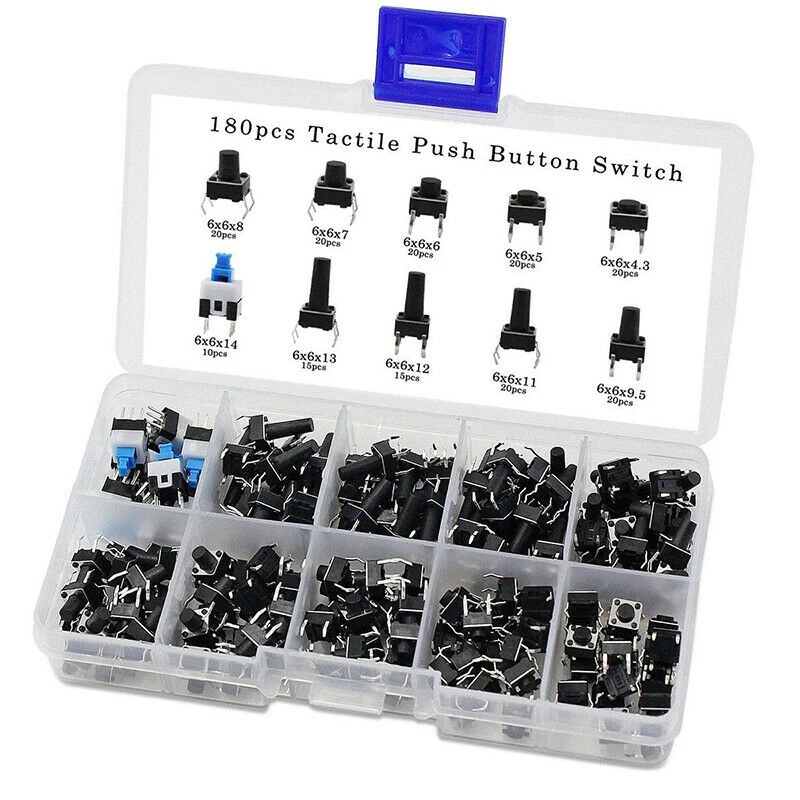 180 Pcs 10 Values Tactile Push Button Switch Mini Momentary Tact Assorted Kits | Электроника