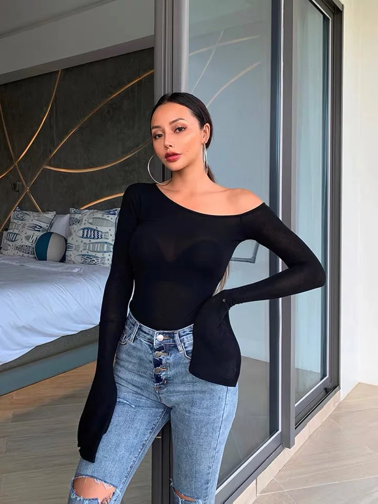 Зимний Тонкий Микро Прозрачный Топ для женщин с длинным рукавом ночной клуб