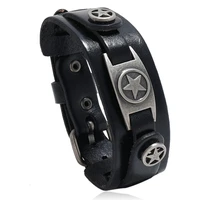 new jewelry simple retro five pointed star leather bracelet punk style multi layer mens bracelet