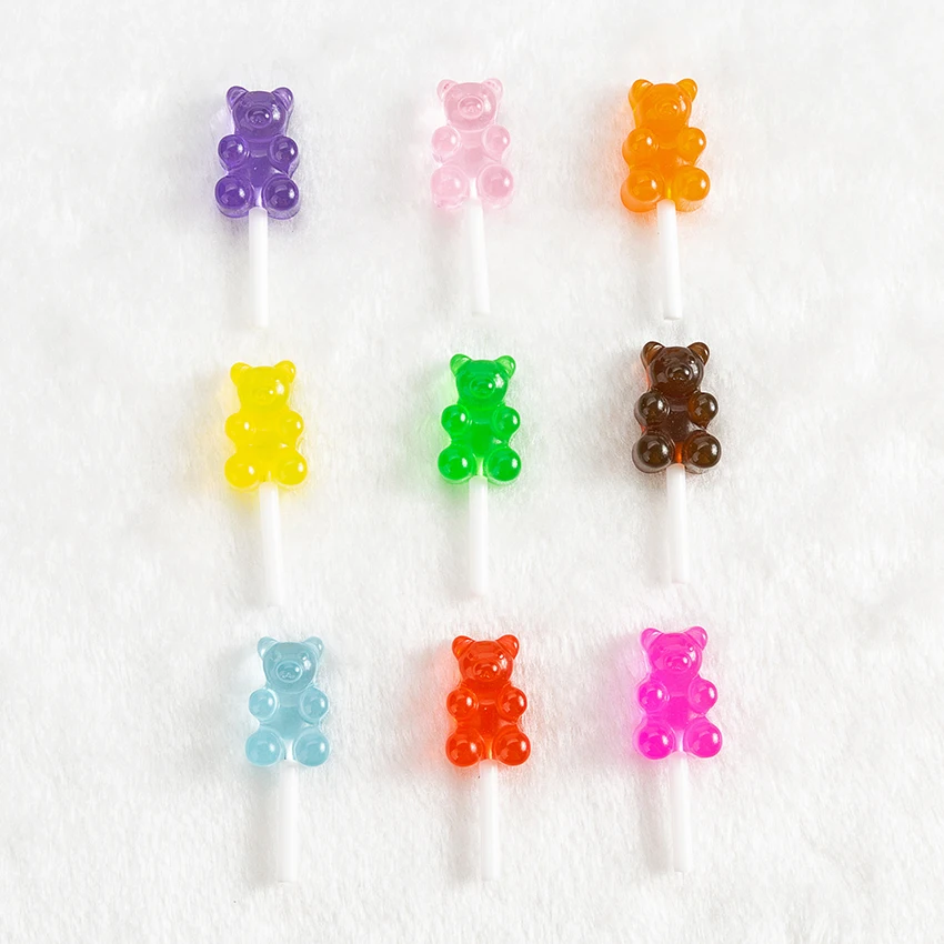 12 шт Смешанные 44*15 мм Gummy медведя леденец на палочке блестящие яркие полимерные