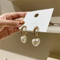 metal baroque pearls heart shaped earrings retro fashion joker temperament stud earrings girl women jewelry gift accessories