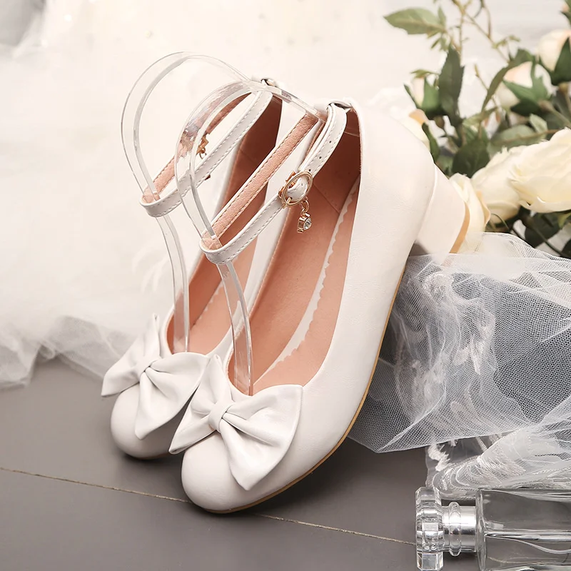 

2021 spring and summer new girls' single shoes high heel bowknot white children's shoes little girls' Korean black princess