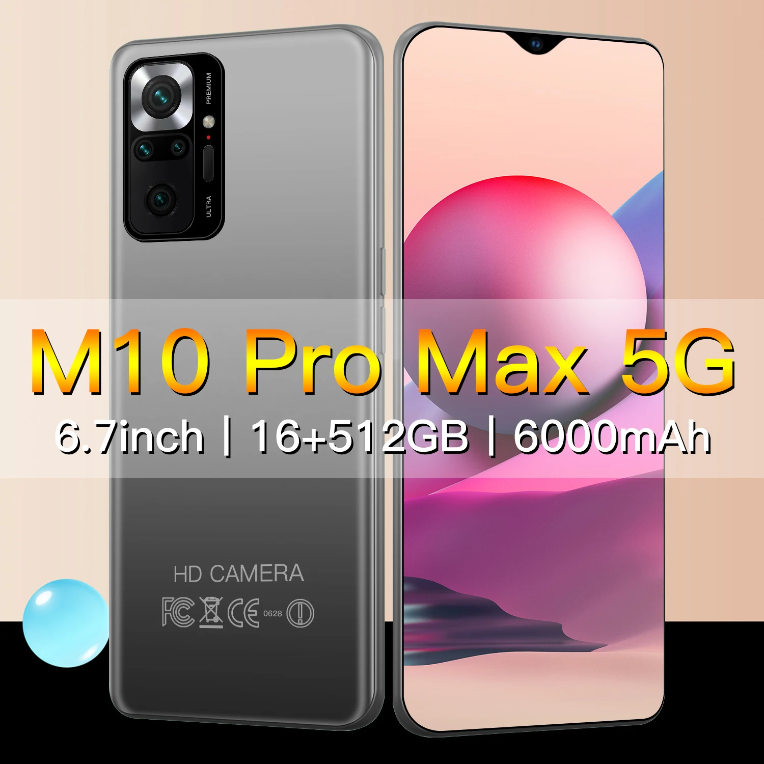 

New Global Version M10ProMax 6.7 Inch Smartphone 16+512GB Deca Core 6000mAh Full Screen Cellphone 24+48MP 4G 5G Network Phone