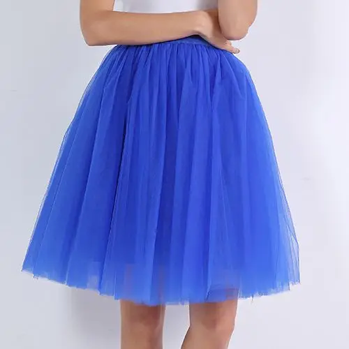 royal blue Высокая талия 7 слоев миди тюль юбка пачка юбки женские Нижняя юбка эластичный пояс Лето faldas saia jupe - Цвет: royal blue