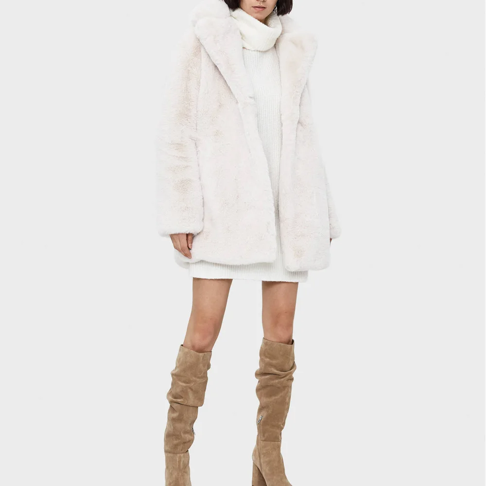 Germinate Luxury Faux Rabbit Fur Jackets Coat Women Winter Christmas Lapel Cardigan Snow Warm Beige Natural Furry Long Overcoat