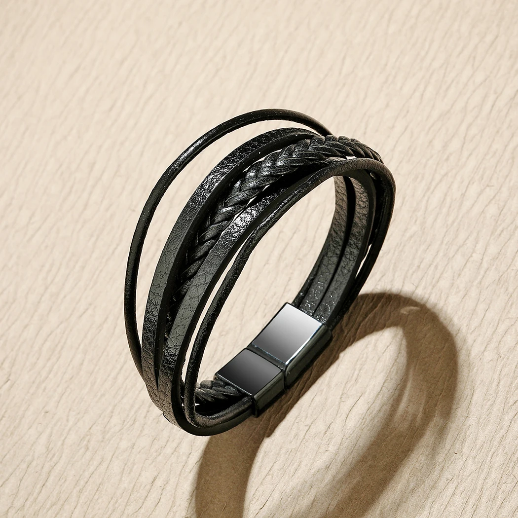 

Handmade Braided Rope Leather Bracelet For Men Vintage Jewelry Multilayer Male Bracelet For Cool Boys Dad Gift