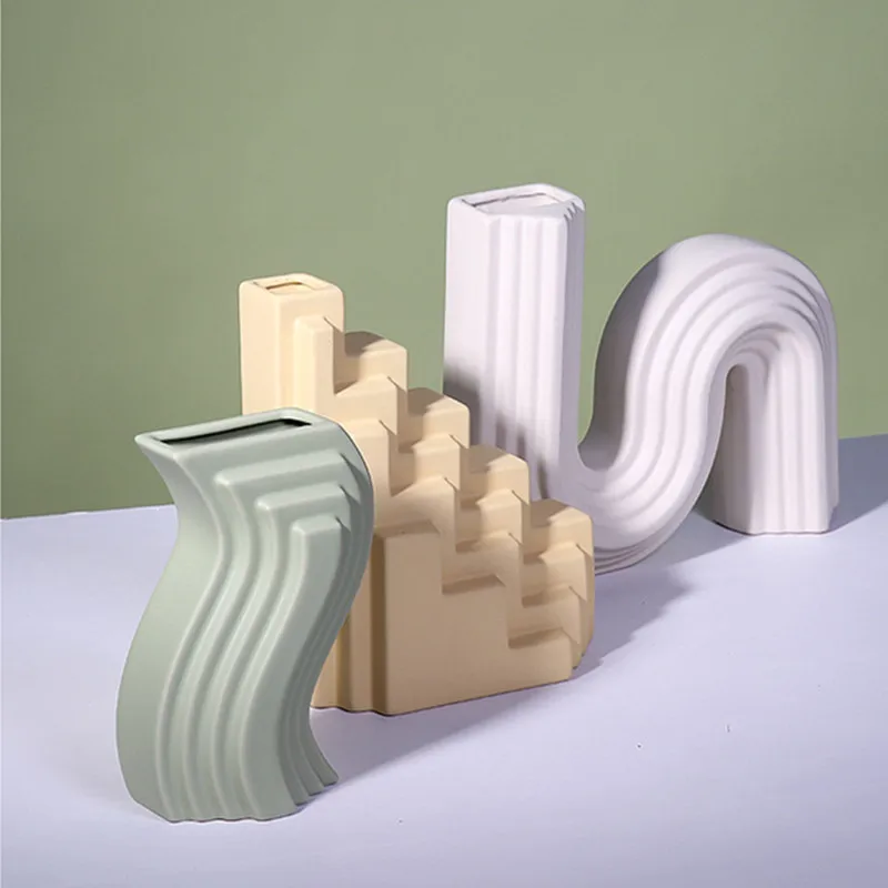 

Modern Vase Geometric Lines Architectural Style Home Decorations Flower Holder Ornaments Home Decor Nordic Vases Ceramic Decor