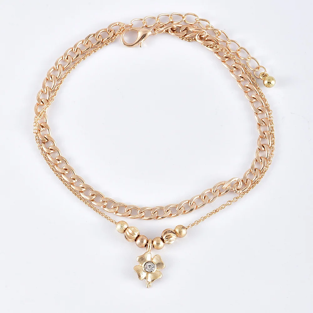 2 шт./компл. женские браслеты на ногу четырехлистный клевер бусины ручной работы