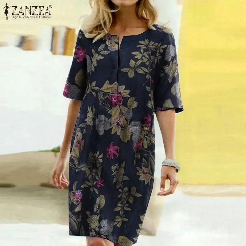

Bohemian Printed Sundress ZANZEA Vintage Party Short Dress Women Casual Short Sleeve Summer Floral Cotton Vestidos Robe Femme