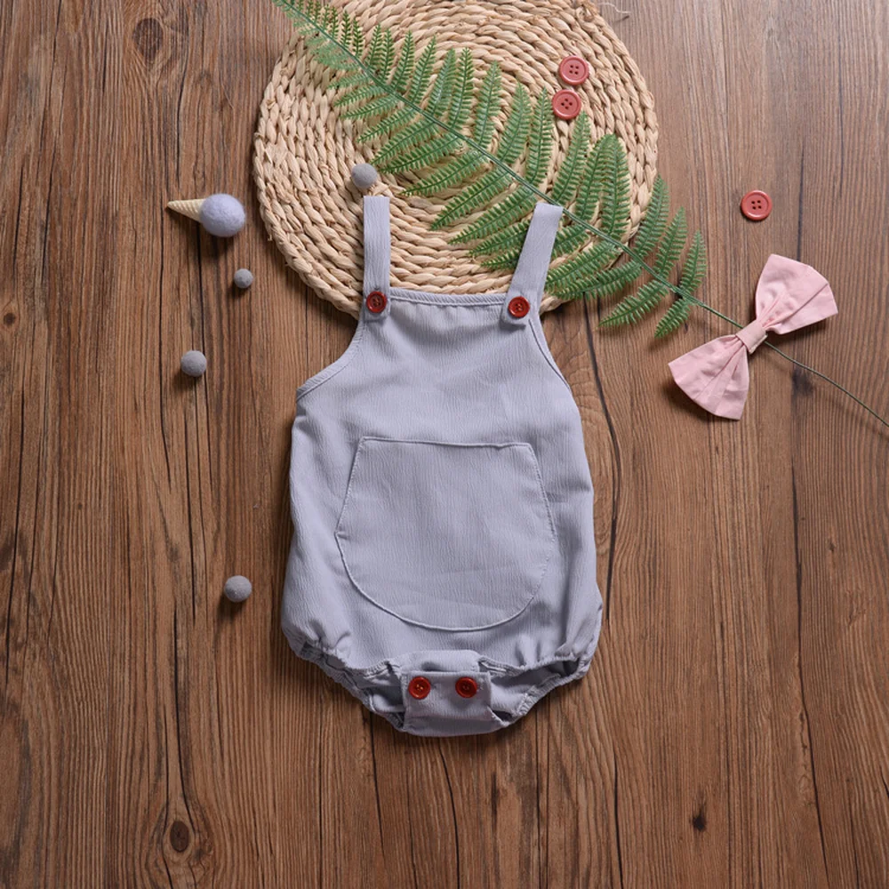 Летний однотонный хлопковый комбинезон на бретельках для новорожденных 1-2 лет |