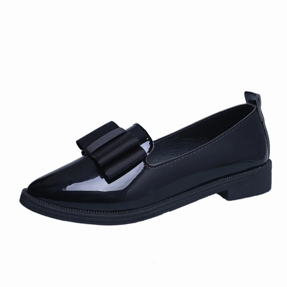 

New Flats Women 2021 Spring Bowknot Patent Leather Shallow Ladies Slip On Loafers 35-40 Female Dress Office Party Footwear