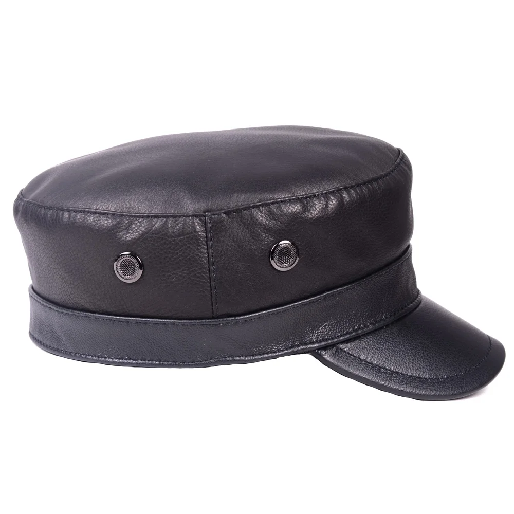 Women's Men's Real Leather Calf Skin Adjustable Military Beret Service Cap Newsboy jazz/Navy/flat/Army Caps/Hats | Аксессуары