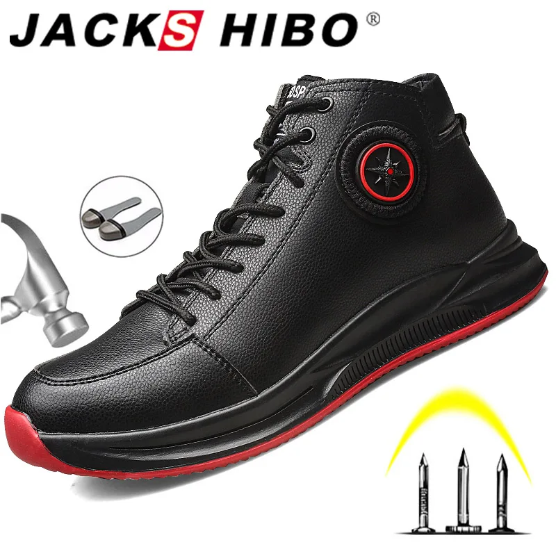 Мужские рабочие ботинки JACKSHIBO черные неразрушимые со стальным носком и кепкой