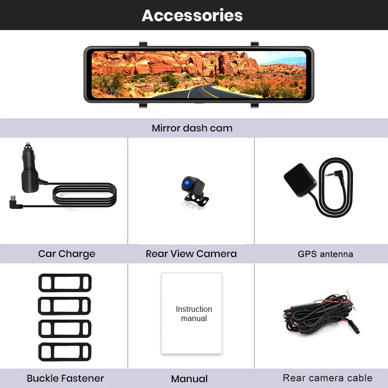 $100.80 12 Inch Car DVR 4K 3840*2160P Touch Screen GPS Tracker Dual Lens Video Recorder Rearview Mirror Dash Cam Front and Rear Camera