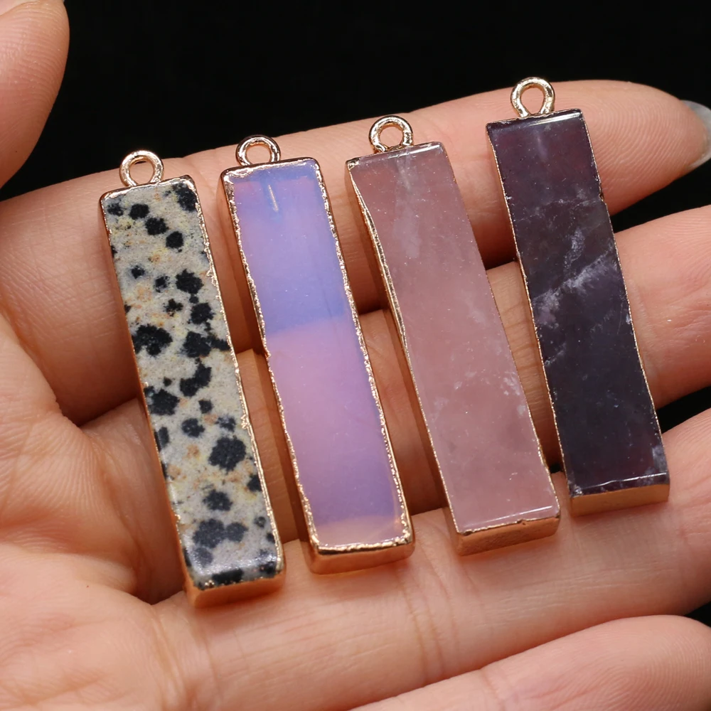 

15PCS Natural Semi-precious Stone Rose Quartz Amethyst Rectangle Pendant Making DIY Necklace Bracelet Earring Charm Jewelry Gift