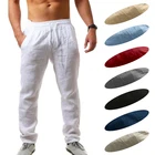 Брюки мужские спортивные однотонные, повседневные штаны для бега из хлопка и льна, дышащие, со шнуровкой