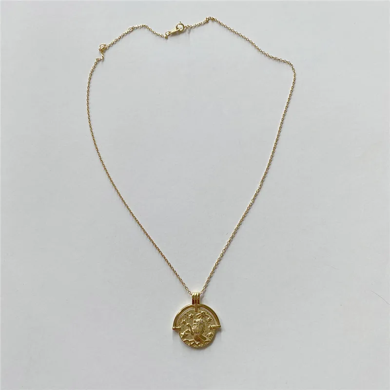 

POFUNUO Real 925 Sterling Silver Embossed Dream Baroque Pendant Necklace 12 constellations The Zodiac Chokers European Necklaces