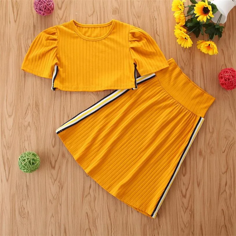 Детская одежда новинка 2020 модный летний костюм для девочек короткий топ + юбка