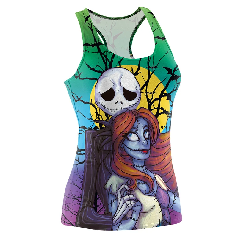 Женская 3D футболка на Хэллоуин страшный череп костюм невесты вампира облегающий